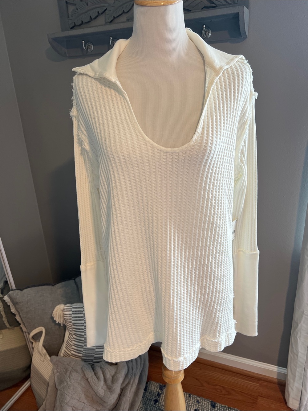 We The Free Women's Cream Waffle Knit Scoop Neck Long Sleeve Top Size XS